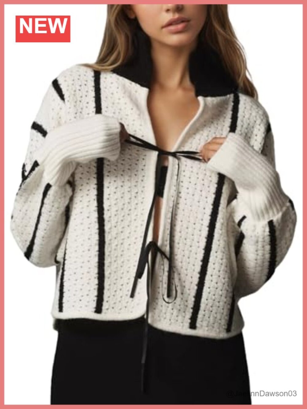 Women's Tie Front Crochet Ribbed Knit Cardigan Sweater Cropped Boxy Fit
